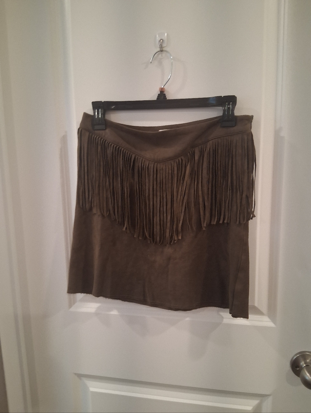 BCNU Fringed Olive Faux Suede Mini Skirt Size Large Western Rodeo Festivel